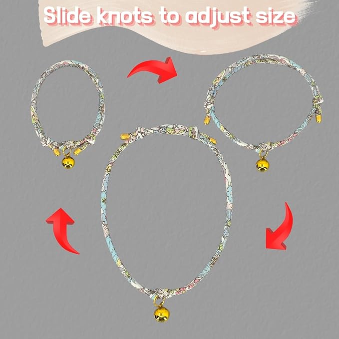 Handmade Cotton Cat Collar with Bell – Adjustable Slip-On Design, No Buckle, Lightweight Rope Collar for Kittens, Indoor Cats, and Small Pets (Lush)