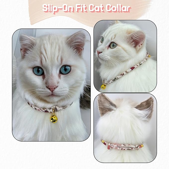 Handmade Cotton Fall Cat Collar with Bell – Adjustable Slip-On Design, No Buckle, Lightweight Rope Collar for Kittens, Indoor Cats, and Small Pets (Autumn)