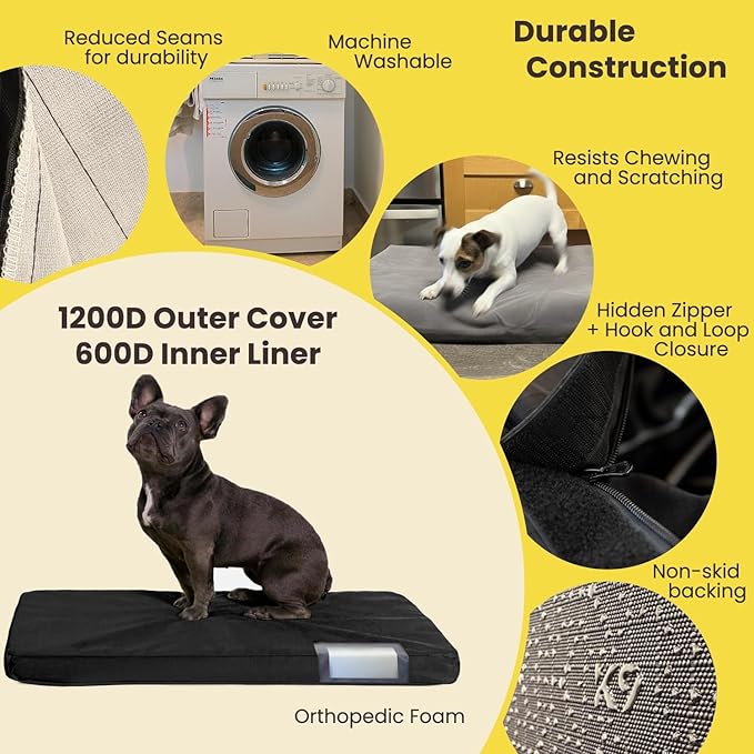 K9 Ballistics Tough Ripstop Orthopedic Crate Bed - Thick, Durable XXL Kennel Pad with Washable Cover for XX Large Dogs, 53 x 36 fits 54” Wire Crate, Tan