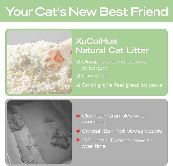 Natural Cat Litter Green Tea Scent, Plant-Based, Strong Clumping Litter, Odor Control, Easy Scooping, Clumps Lift Cleanly, Low Dust, 5.5 LB