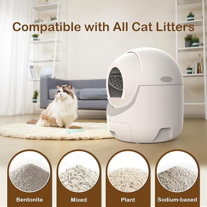 Self Cleaning Cat Litter Box with APP Control, Automatic Liiter Box for Multiple Cats, Quiet Operation, Large Space, Includes Cat Litter Box Liners