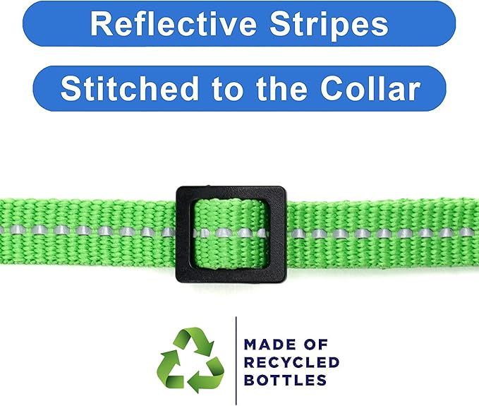 Pawtitas Recycled Green Reflective Cat Collar – Eco-Friendly Breakaway Safety Buckle, Adjustable Kitten & Adult Collar with Removable Bell and High-Visibility Strap