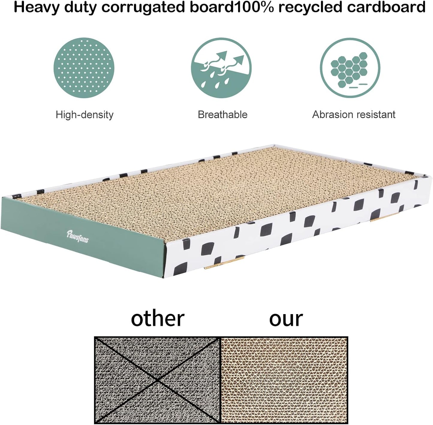 PAWSFANS Cat Scratcher Cardboard Scratch Pad with Box Durable Corrugate Scratching Board Kitty Sofa Lounge Bed Reversible Catnip Included for Indoor Cats,Large (Box, 5pcs)