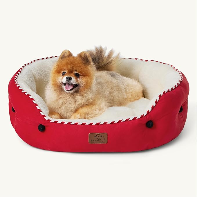 Bedsure Dog Beds for Small Dogs - Round Cat Beds for Indoor Cats, Washable Pet Bed for Puppy and Kitten with Slip-Resistant Bottom, 25 Inches, Savvy Red