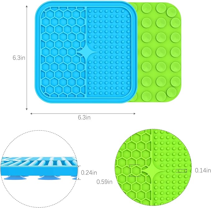 MateeyLife 2PCS Small Lick Mat for Dogs and Cats, Licking Mats for Dog Anxiety Relief, Cat Peanut Butter Lick Pad for Boredom Reducer, Dog Treat Mat Perfect for Bathing Grooming Blue&Green