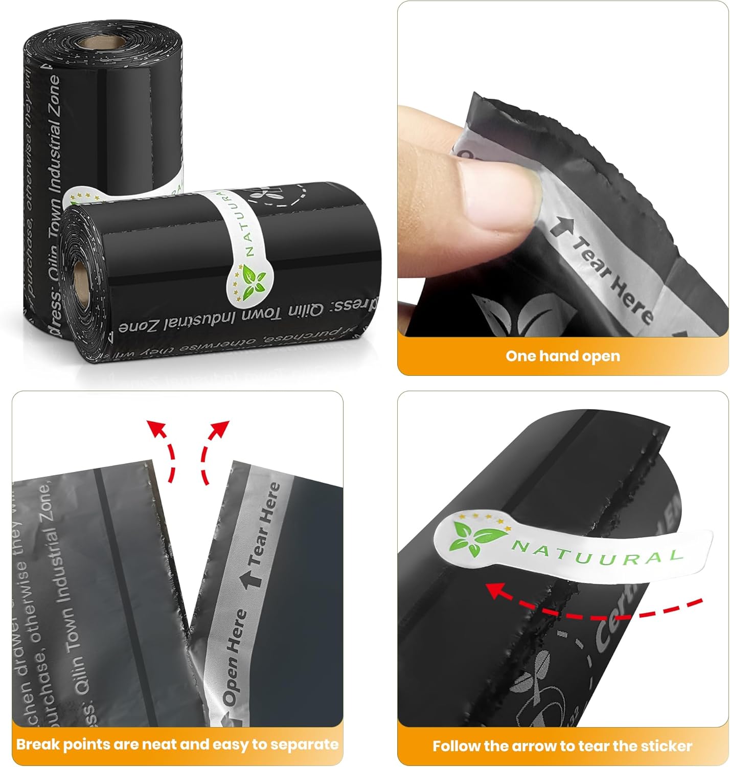 Certified Compostable Dog Poop Bags-270 Bags 18Rolls, Poop Bags for Dogs Made of Cornstarch - ASTM D6400 By USA, Leakproof Easy Open, Unscented Dog Waste Bags (Black)