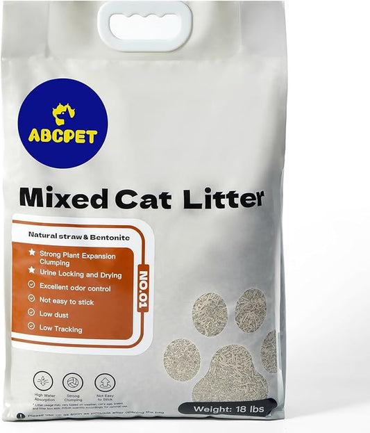 Natural Cat Litter Clumping Cat Litter,18 Pounds Mixed Straw Kitty Litter Lightweight Litter,Dust Free and Low Tracking Litter Odor Control Unscented