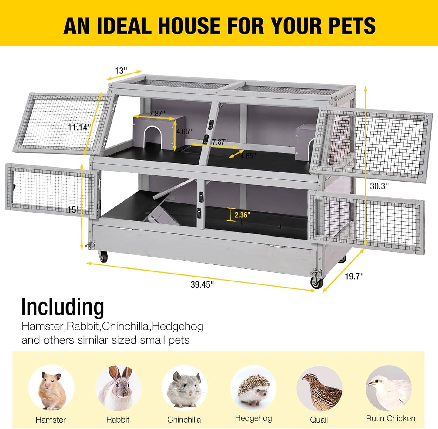 Aivituvin Guinea Pig Cage Chew Proof Hamster Cage Metal Frame Rat House Small Animal Habitat Critter Nation Cage 2 Levels Double Use Movable