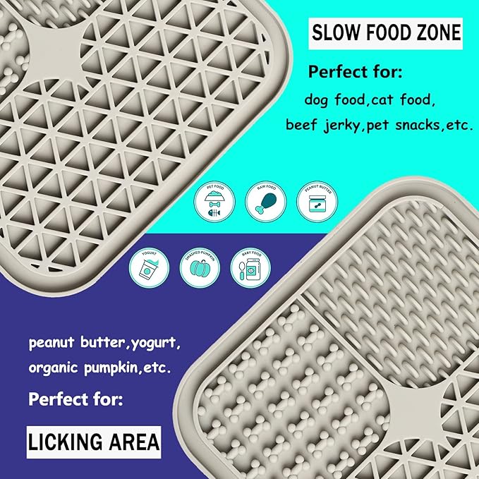 Lick Mat for Dogs, Dog Lick Mat with Suction Cups for Anxiety, Peanut Butter Dog Licking Mat Slow Feeder Dispensing Treater Lick Pad for Dogs Cats Grooming Bathing and Training (Grey)