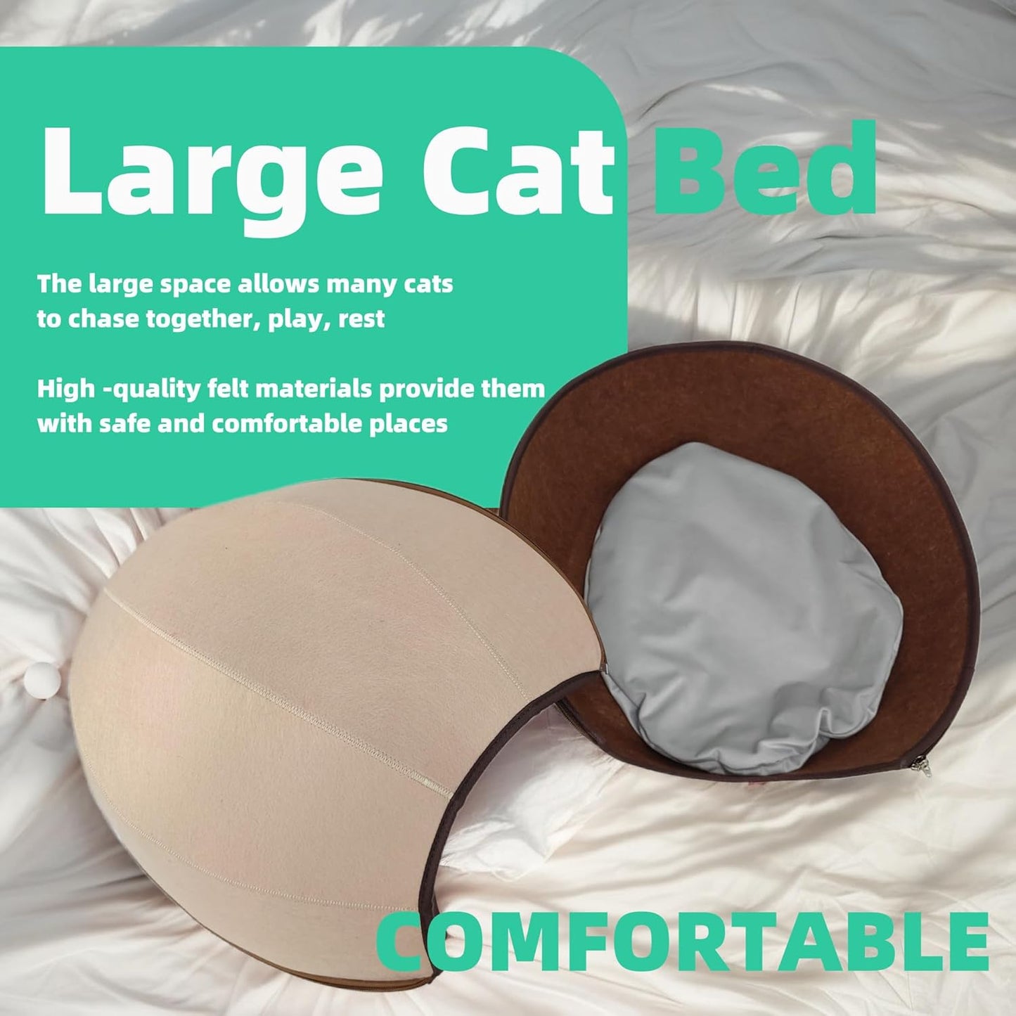 Donut Cat Tunnel Bed Peekaboo Cat Cave for Large Cats Up to 30 Lbs, Kitty Interactive Playing Tent House for Multiple Cats,Detachable,Scratch Resistant (2 in 1 Brown, Medium - 20 Inch Diameter)