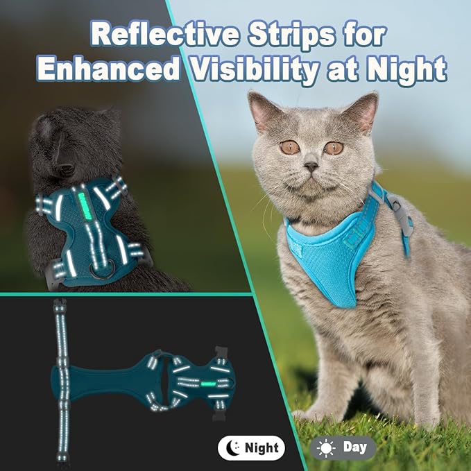 Cat Harness and Leash Set Escape Proof for Kitten Walking, Soft Adjustable Top Handle Vest Harnesses for Cats, Easy Control Breathable Reflective Small Medium Large, Blue,M