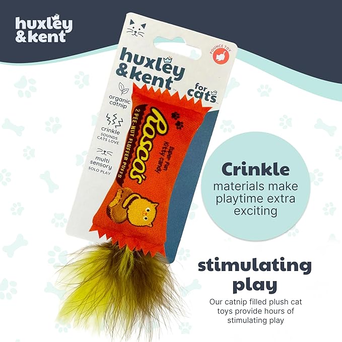 Huxley & Kent Plush Cat Toy - Interactive Catnip Toy for Cats & Kittens - Soft with Crinkle & Catnip - Fun Indoor Play - Roscos Fluffer Puffs