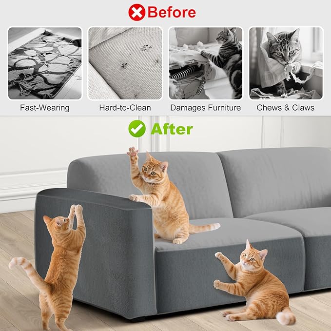 78.7x15.8in Large Size Durable Cat Scratch Furniture Protector,Self-Adhesive Couch Protectors from Cats Scratching,DIY Climbing Cat Scratcher Mat for Furniture,Cat Scratch Couch Protector,Gray