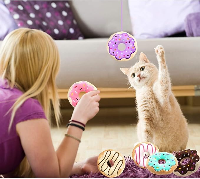 CiyvoLyeen 6 Pack Donut Cat Catnip Toys Kitten Chew Knickknack Sprinkles Interactive Pillows Teeth Grinding Catmint Plush Plaything Kitty Birthday Ideas Supplies 4 Inches