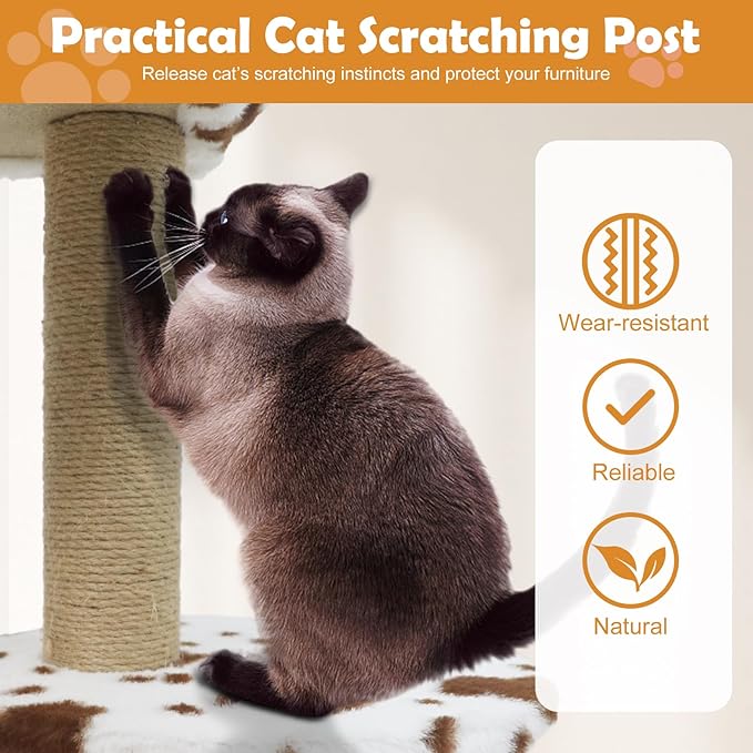PETSITE 30 Inches Small Cat Tree, Unique Cow Print Modern Cat Tree with Jute Scratching Posts, Comfy 2-Door Condo, Soft Upholstered Top Perch, Multiple Jumping Platforms, Ideal for Indoor Cats