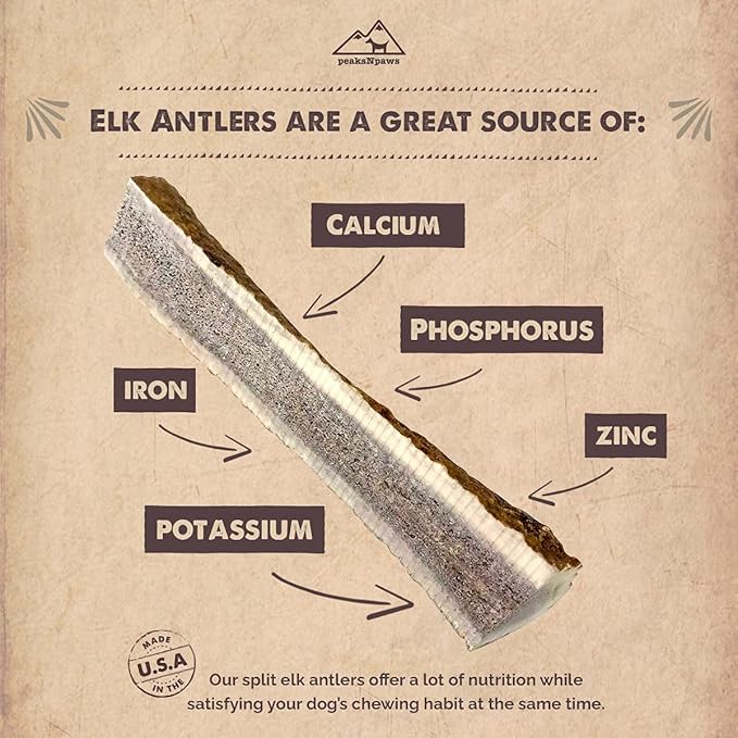 peaksNpaws Premium All-Natural Grade A Split Elk Antlers for Dogs – Naturally Shed in The Rocky Mountains – No Additives, No Preservatives - Healthy and Delicious Treat - Made in USA - M/L Split