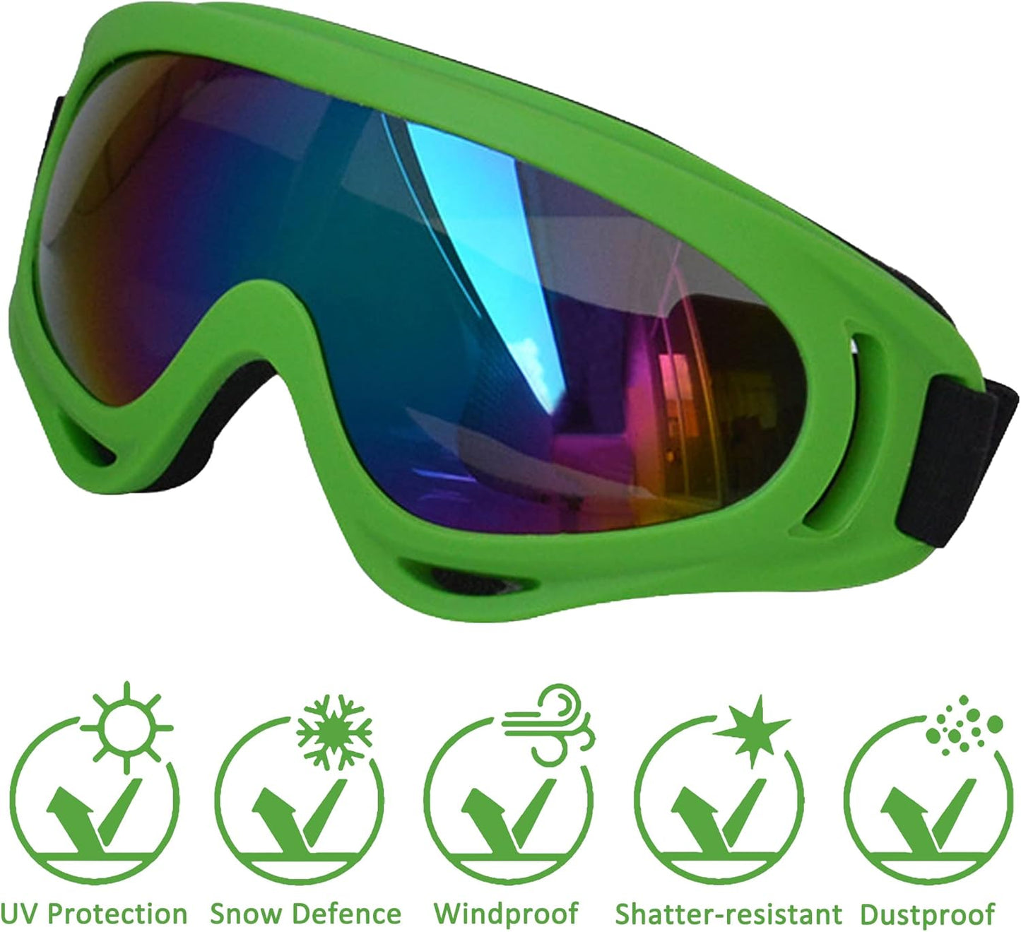 Large Dog Sunglasses With Adjustable Strap UV Protection, Windproof Puppy Eyewear, Suitable for Medium-Large Pets, Eyes Protection, Soft Goggles (Green Frame)