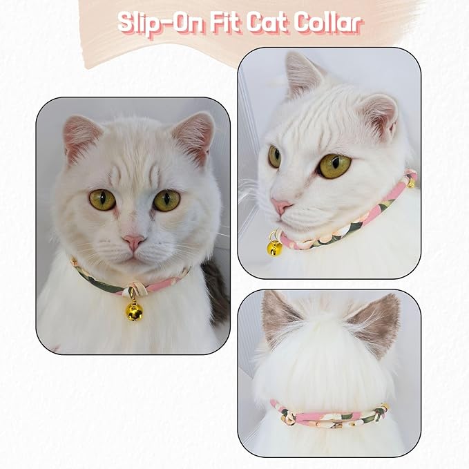 Handmade Cotton Cat Collar with Bell – Adjustable Slip-On Design, No Buckle, Lightweight Rope Collar for Kittens, Indoor Cats, and Small Pets (Glow)
