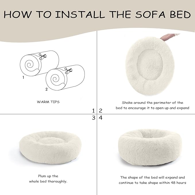 39'' inch Calming Dog Bed, Anti-Anxiety Donut Bed for Medium Large Dogs, Warming Cozy Soft Cute Round Washable, Marshmallow Cuddler Nest Puppy Dogs and Cats Bed, White