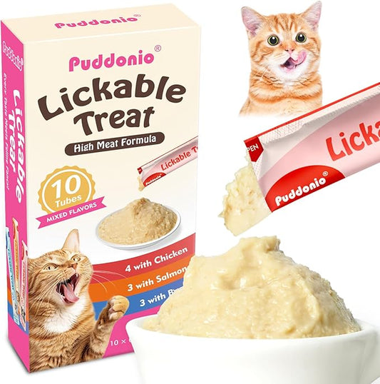 High-Meat Lickable Cat Treats, Grain & Gum Free, No Additives, All-Natural High Protein Puree, 0.5oz Tubes (Pack of 10)