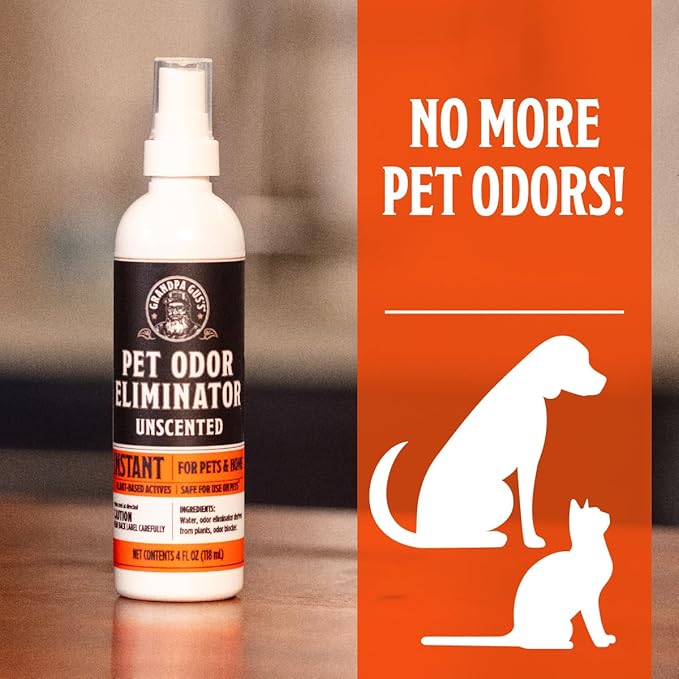 Grandpa Gus's Natural Instant Pet Odor Eliminator, Ready-to-Use Spray, Removes Strong Odor and Smell from Small Animal, Dog & Cat, Home, Carpet & Furniture, 4 fl oz (Pack of 2)