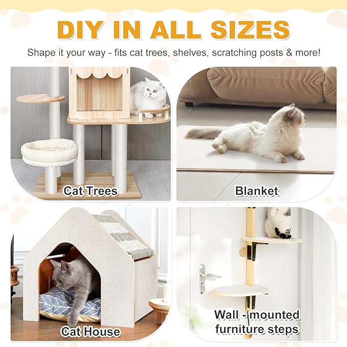 78.7x15.8in Large Size Durable Cat Scratch Furniture Protector,Self-Adhesive Couch Protector from Cat Claws,DIY Scratch Furniture Protector for Cats,Trimmable Climbing Scratching Mat,Off-White