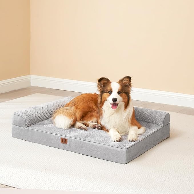 EHEYCIGA Memory Foam Dog Bed Large Sized Dogs, Pet Bed for Large Dog for Crate with Waterproof Liner, Pet Couch Bed Orthopedic with Washable Removable Cover, 35x23x6 Inches, Grey