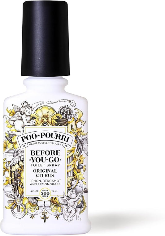 Poo-Pourri Before-You-Go Toilet Spray, Original Citrus, 4 Fl Oz, Up to 200 Uses, Bathroom Odor Deodorizer, Plant-Based with Essential Oils, for Home or Work, Lemon, Bergamot and Lemongrass Scent
