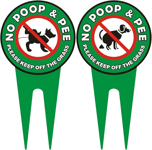 2 PCS No Dog Poop Signs for Yard, 12 x 6 inch Double Sided PLEASE KEEP OFF THE GRASS Sign, Durable and Sturdy Aluminum Material