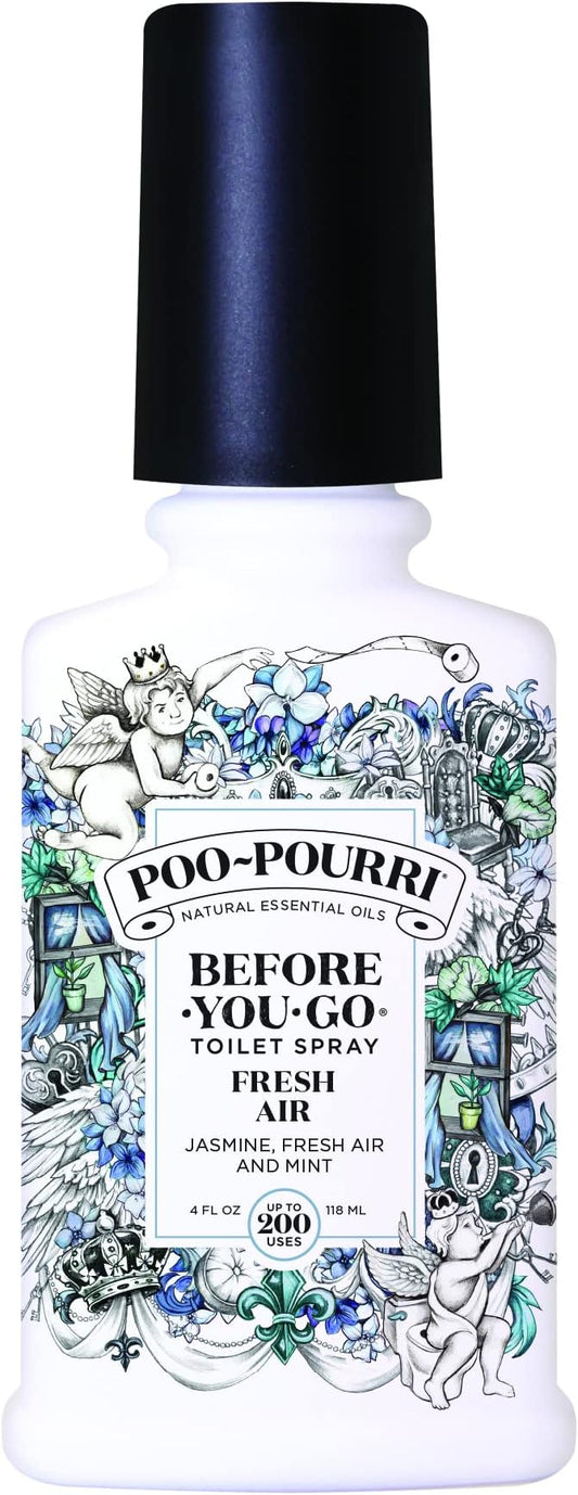 Poo-Pourri Before-You-Go Toilet Spray, Fresh Air, 4 Fl Oz, Up to 200 Uses, Bathroom Odor Deodorizer , Plant-Based with Essential Oils, for Home or Work, Jasmine, Fresh Air and Mint Scent