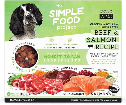 Simple Food Project - Beef & Salmon Recipe - Freeze Dried Raw Food for Dogs - 96oz