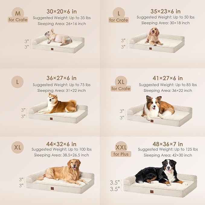 EHEYCIGA Memory Foam Dog Bed Large Sized Dogs, Pet Bed for Large Dog for Crate with Waterproof Liner, Pet Couch Bed Orthopedic with Washable Removable Cover, 35x23x6 Inches, Beige