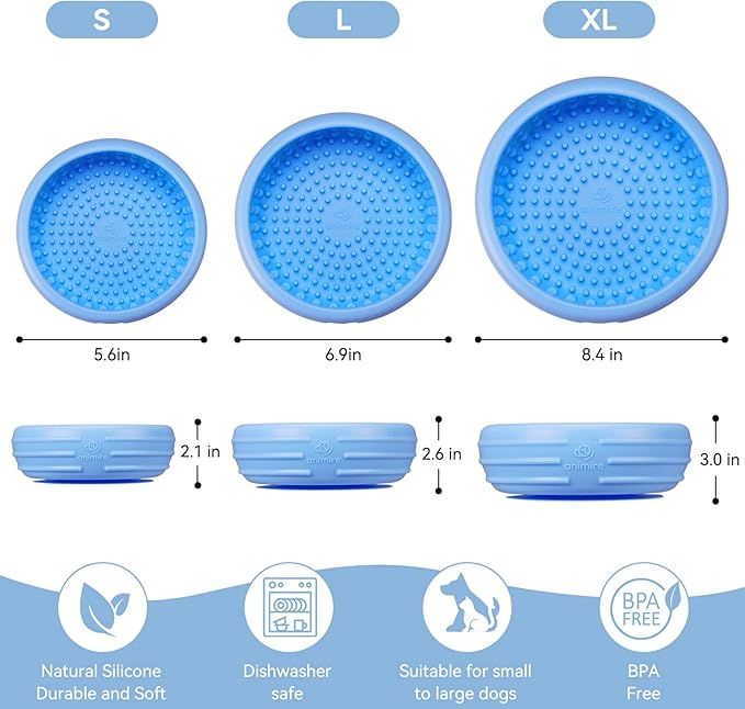 Dog Lick Bowl, Animire Freeze Lick Mat for Dogs, Non-Slip Slow Feeder Licking Bowl Enrichment Treat for Distraction Anxiety Relief, Food Grade Silicone, Dishwasher Safe(Baby Blue,L)
