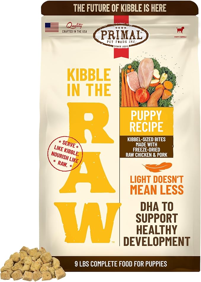 Primal Kibble in The Raw, Freeze Dried Dog Food, Puppy Recipe, Scoop & Serve, Made with Raw Protein, Whole Ingredient Nutrition, Crafted in The USA, Dry Dog Food 9 lb Bag