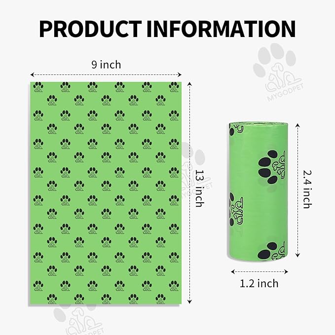 Dog Poop Bags Rolls 300 Count Biodegradable Poop Bags Refills for Dog and Cat Ocean Soap Scented Waste Bag Leak Proof Doggie Poop Bag Doggy Trash Bag Green