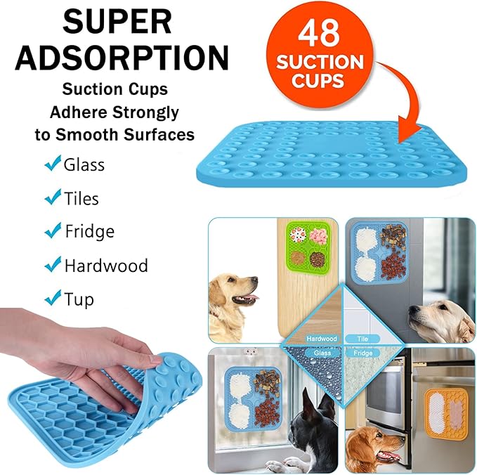 Lick Mat for Dogs, Dog Lick Mat with Suction Cups for Anxiety, Peanut Butter Dog Licking Mat Slow Feeder Dispensing Treater Lick Pad for Dogs Cats Grooming Bathing and Training (Small Orange)