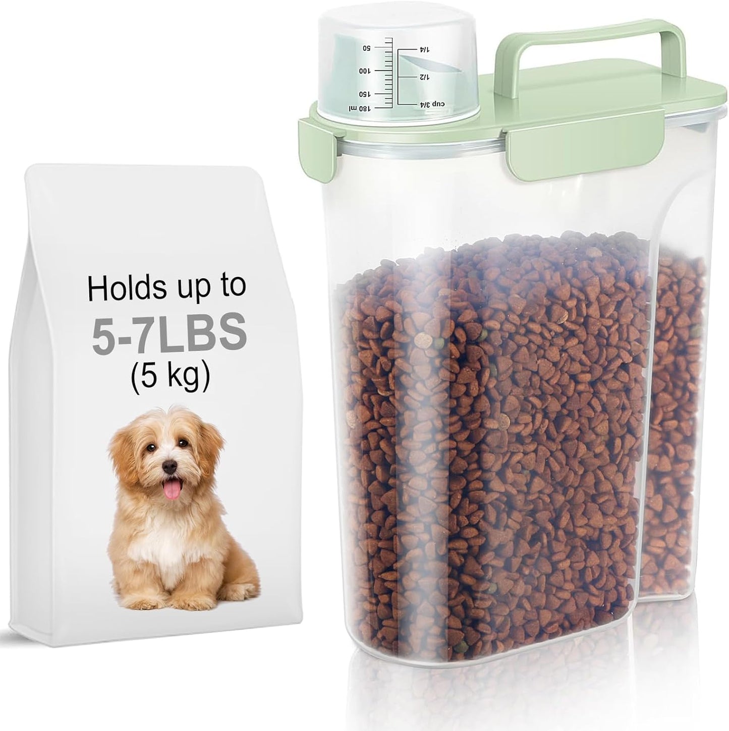 5-7Lbs Dog Cat Food Storage Container with Upgraded Large Nozzle BPA-free, 4 Snap Seals Plastic Pet Food Storage Containers with Handles are Easy to Clean and Carry