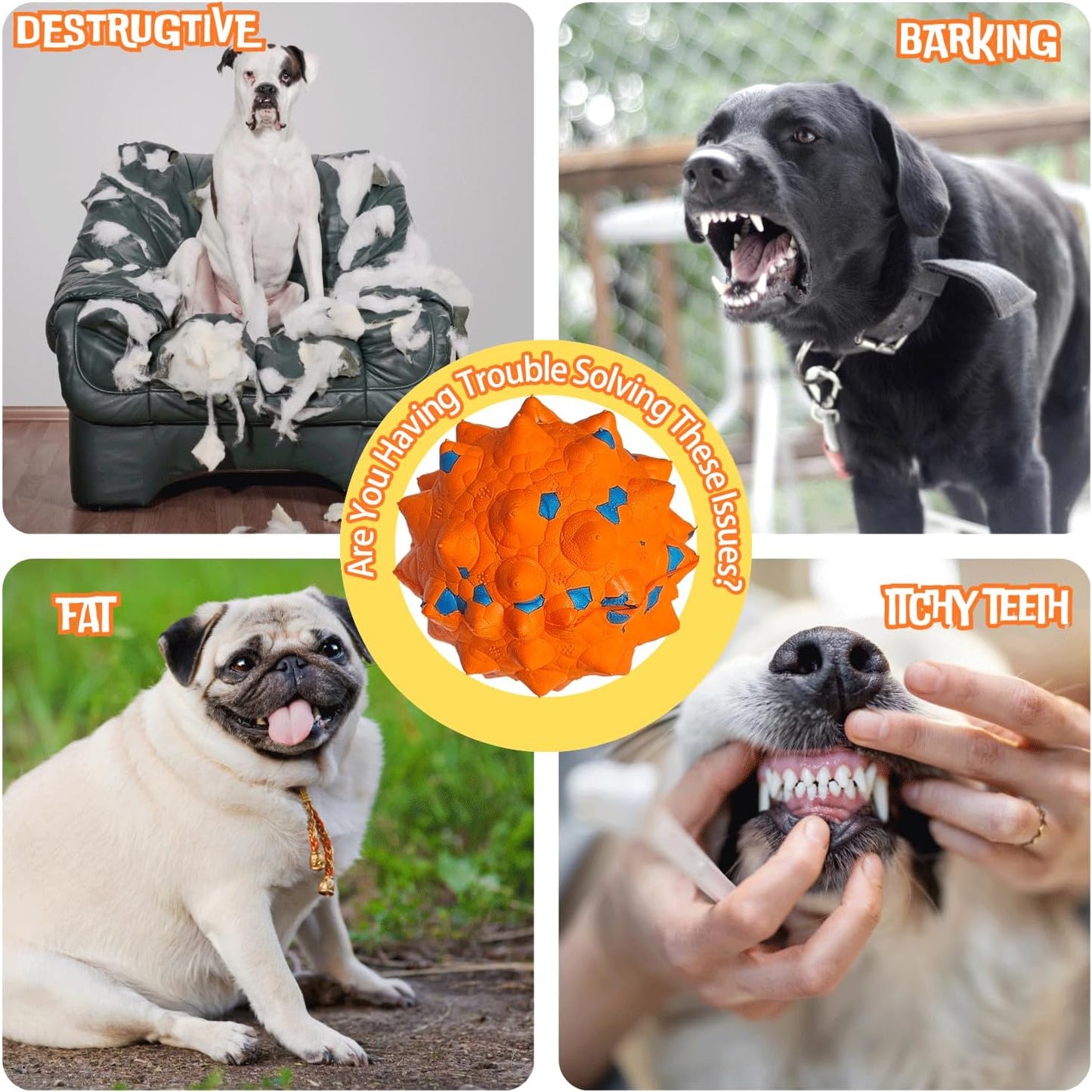 Tough Dog Toys for Aggressive Chewers & Teething Puppies, Bouncy Balls for Medium Dogs, Durable Pet Toys, Floating Dog Balls for Water Play (Orange-Blue)