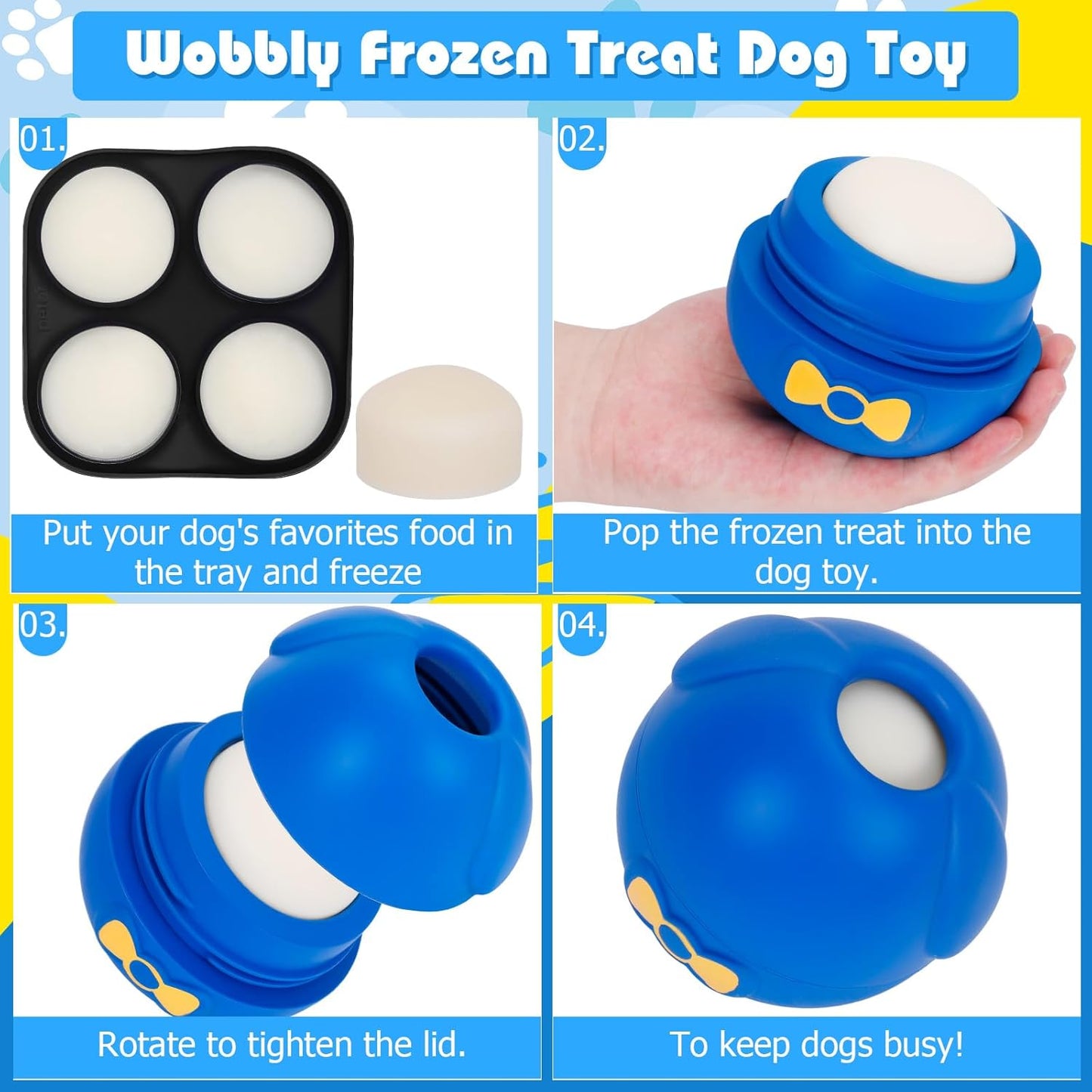 Yipetor Interactive Treat Dispensing Dog Toy, Large 3IN1 Dog Enrichment Toy, Tough Rubber Chew Ball Dog Treat Frozen Puzzle Toys for Large Medium Breeds - Keep Them Busy/Anxiety Relief/Feeding Slow