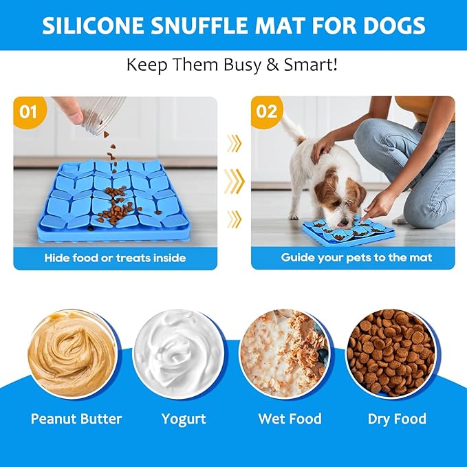 Silicone Snuffle Mat for Dogs 2 Pack, Silicone Dog Slow Feeder Lick Mat with Suction Cups, Dog Puzzle Feeder Toys Sniff Mat Foraging Mat for Smell Training Slow Eating, Blue & Purple