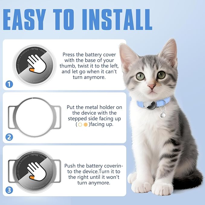 AirTag Cat Collar, Ultra Elastic Cat Tracker Collar, Airtag Holder Compatible with Apple Air Tag, [Lightweight & Scratch Resistant] Adjustable Stepless GPS Pet Collar for Cats Kittens, Blue