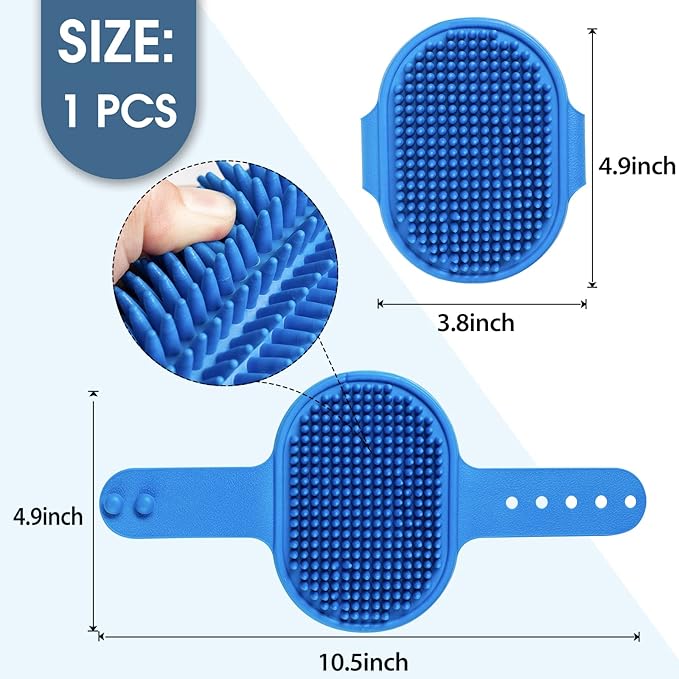 Dog Grooming Brush, Lilpep Pet Shampoo Bath Brush Soothing Massage Rubber Comb with Adjustable Ring Handle for Long Short Haired Dogs and Cats (Blue, pack of 1)