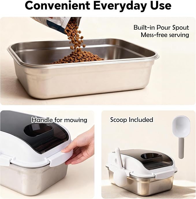 Stainless Steel Dog Food Storage Container with Lid for Cat Bird Pet Dry Food Treats, Airtight Mouse Proof Storage Bin Fits Up To 7 Lbs, Coming With Scoop