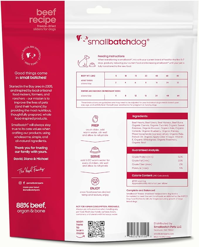 smallbatch Pets Freeze Dried Raw Dog Food, Beef Recipe, 14 oz, Organic High Protein Dog Food, Grain Free, Made in The USA, Humanely Raised Meat, Single Protein, for Picky Eaters, Hydrate & Serve