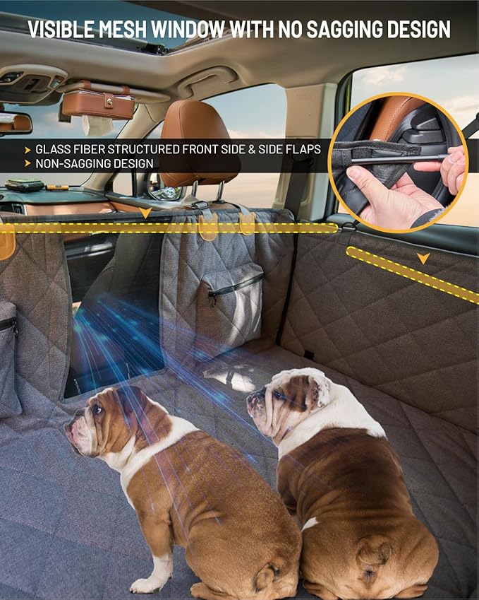 Back Seat Extender for Dog, Waterproof Dog Car Seat Cover for Back Seat, Hard Bottom Car Seat Cover, Large-Space Hammock for Car Truck SUV, Pet Seat Cover Holds 450lbs(Grey)