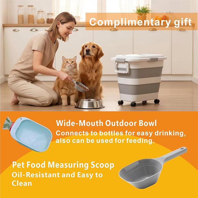 Airtight Collapsible Dog Food Storage Container with Wheels & Scoop, 6-28 Lbs Pet Food Bin for Dog & Cat Food – Portable, Keeps Food Fresh, Also a Multi-Purpose Storage Box for Pet Toys