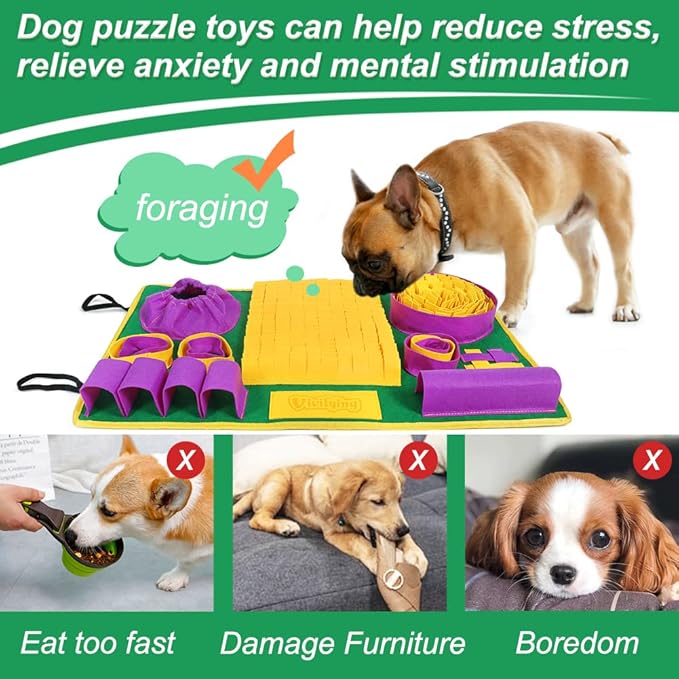 Vivifying Snuffle Mat for Dogs, Interactive Dog Puzzle Toys for Boredom and Mental Stimulation, Sniff Mat Helps Puppy and Cats Slow Eating and Keep Busy