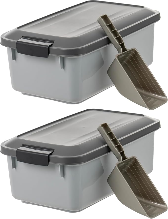 IRIS USA WeatherPro Airtight Pet Food Storage Container, Up to 14 lbs, Dog Cat Bird and Other Pet Food Storage Bin Keep Pests Out Translucent Body BPA Free Stackable, 2 Pack, Gray