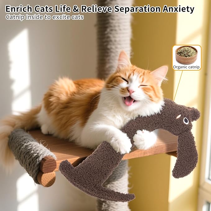 Xmas Cat Toy Refillable Catnip Toy, Safe Teeth Cleaning Kitten Toy for Indoor Cats Kitty Kicker, Crinkle Interactive Cat Nip Chew Toys, Brown