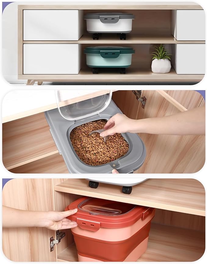 ANVS 20Lbs Dog Food Storage Container Collapsible Dog Food Container with Airtight Lids,Wheels, Scoop and 2.5L Small Pet Food Storage Container Dry Food For Dog, Cat and Other Pet Food (Gray-2)